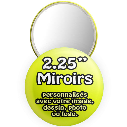 Miroirs de poche promotionnels personnalisés. Badge miroirs 2.25 " personnalisés chez La Boutique de Macarons à Montréal, Qc