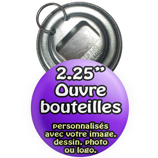 Ouvre-bouteilles promotionnels personnalisés. Badges porte clefs ouvre-bouteilles 2.25 " personnalisés chez La Boutique de Macarons à Montréal, Qc