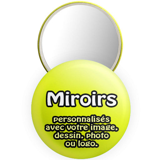 Miroirs de poche promotionnels personnalisés. Badge miroirs personnalisés chez La Boutique de Macarons à Montréal, Qc