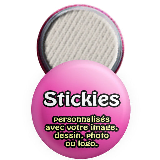 Macarons collants promotionnels personnalisés. Badges stickies personnalisés chez La Boutique de Macarons à Montréal, Qc